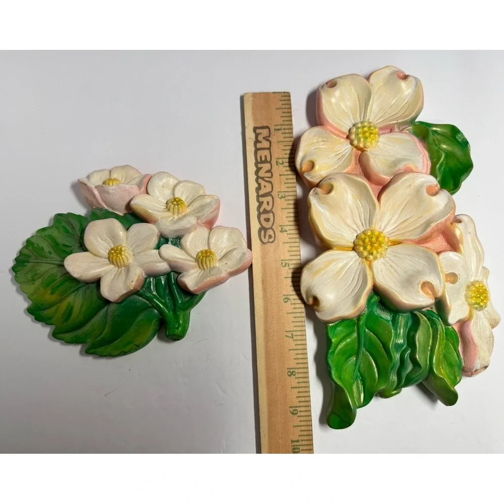 Vintage 1968 Miller Studio Dogwood Flower Chalkware‎ Wall Plaques Set of 2 MCM